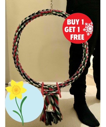 80cm Huge Coloured Rope Ring Parrot Swing, Macaw, Cockatoo Parrot Toy - BOGOF